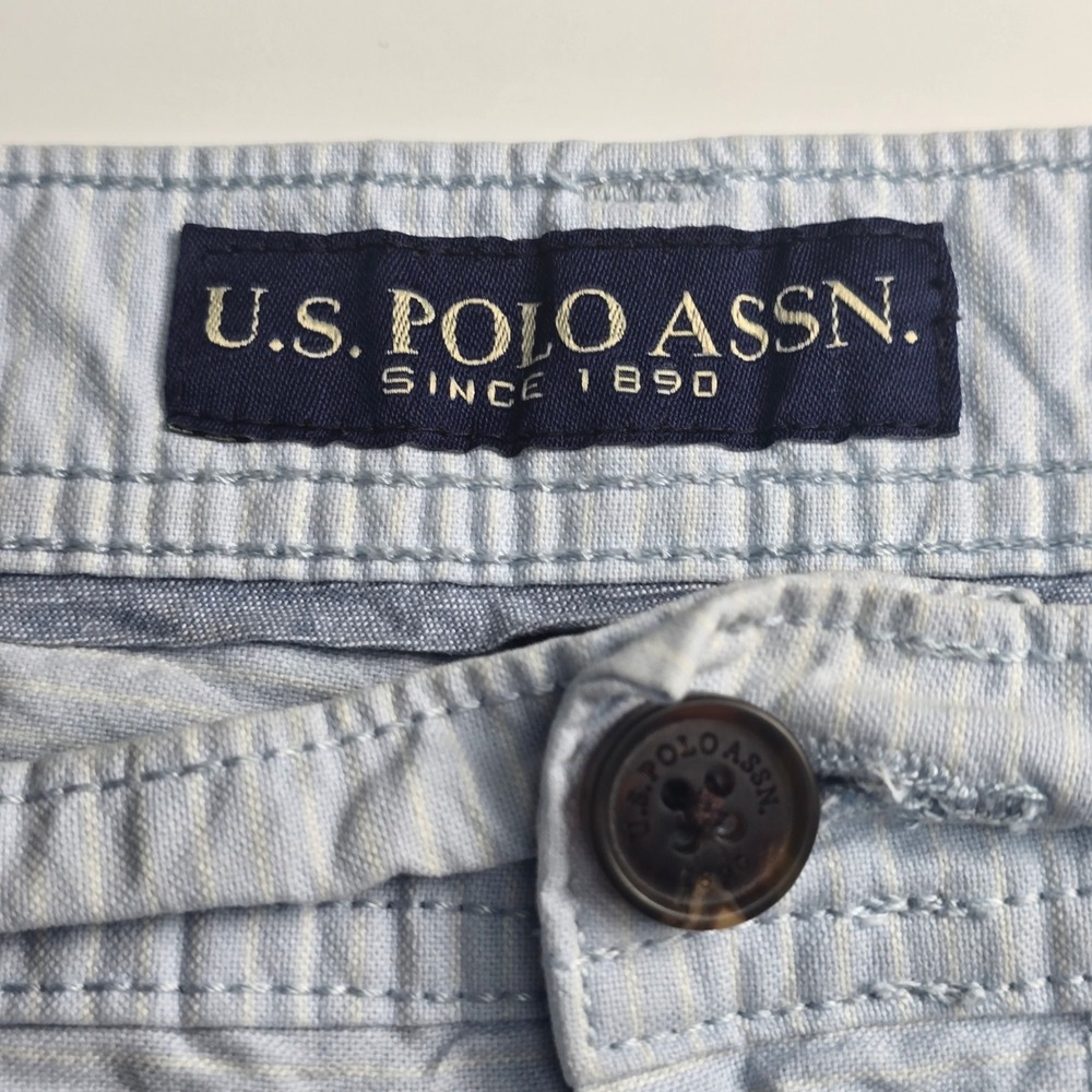 U.S. Polo Assn Chino Shorts Mens W40 Light Blue Striped Relaxed Fit Cotton - Picture 4 of 10